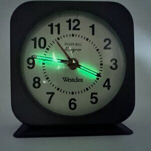 Westclox Silver Bell Monogram Wind-up Alarm Clock Gray White Face Works NOS Vtg